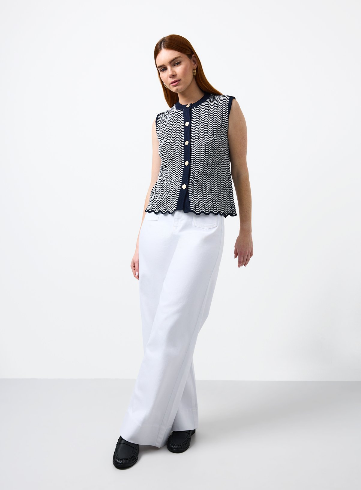 Mono Wavy Stripe Gold Button Waistcoat S - Image 2 thumbnail
