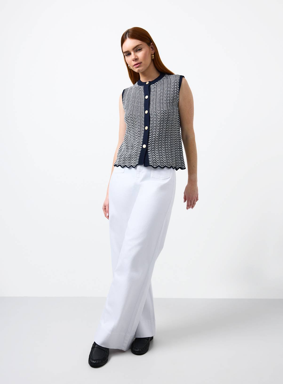 Mono Wavy Stripe Gold Button Waistcoat S - Image 2