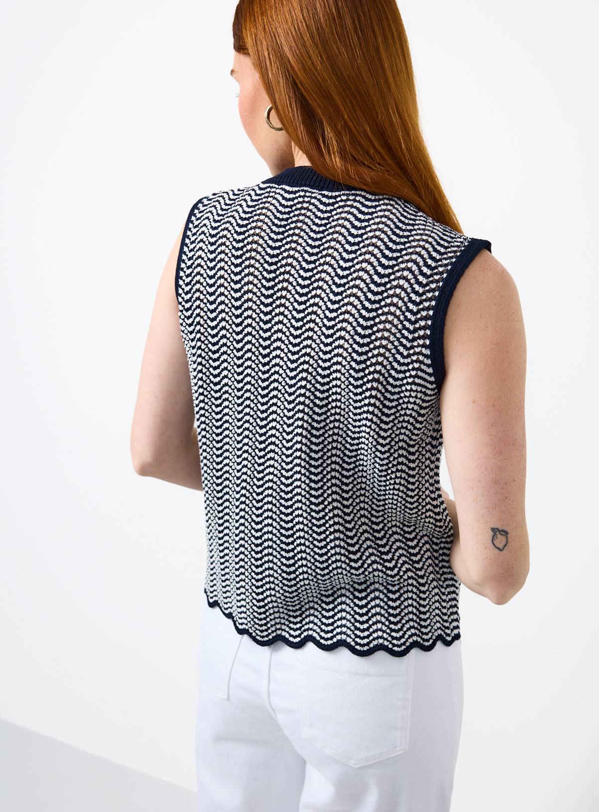 Mono Wavy Stripe Gold Button Waistcoat S - Image 3