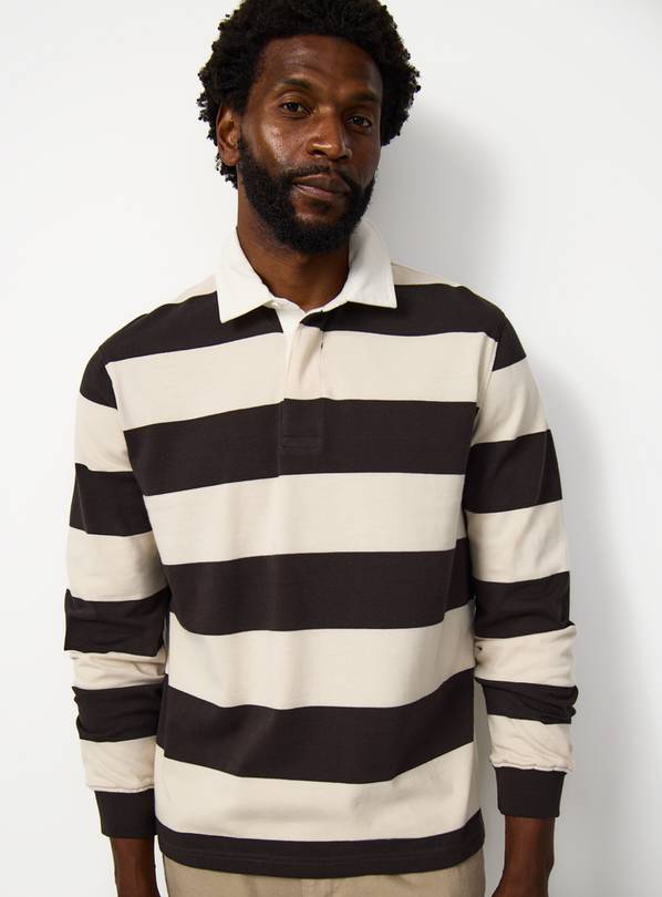 Brown Stripe Print Rubgy Shirt S