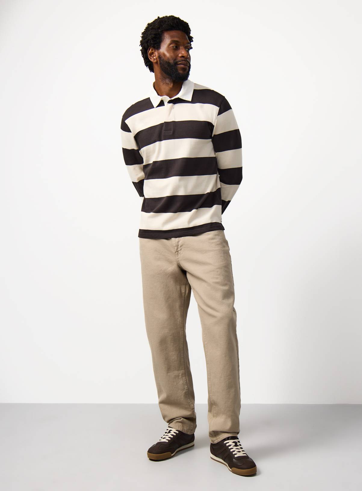 Brown Stripe Print Rugby Shirt XXL - Image 2
