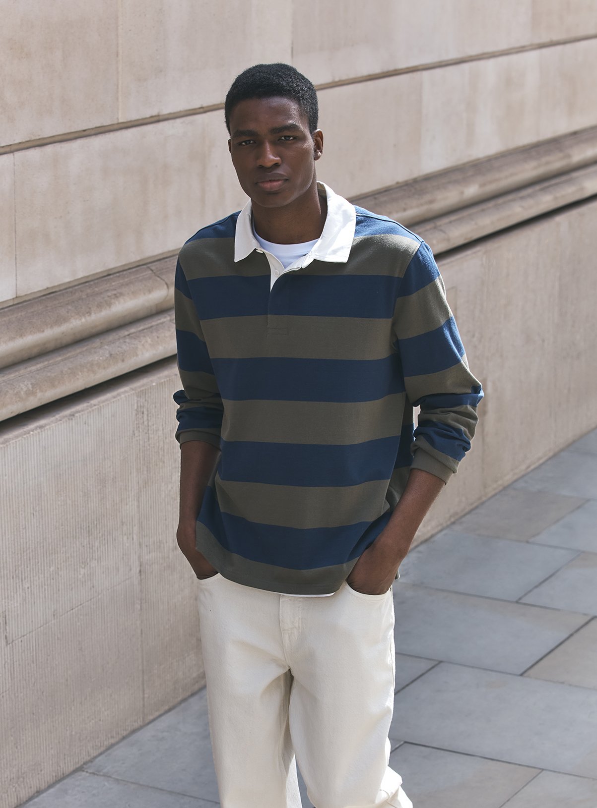 Green Stripe Print Long Sleeve Rugby Shirt XXXL - Image 1 thumbnail