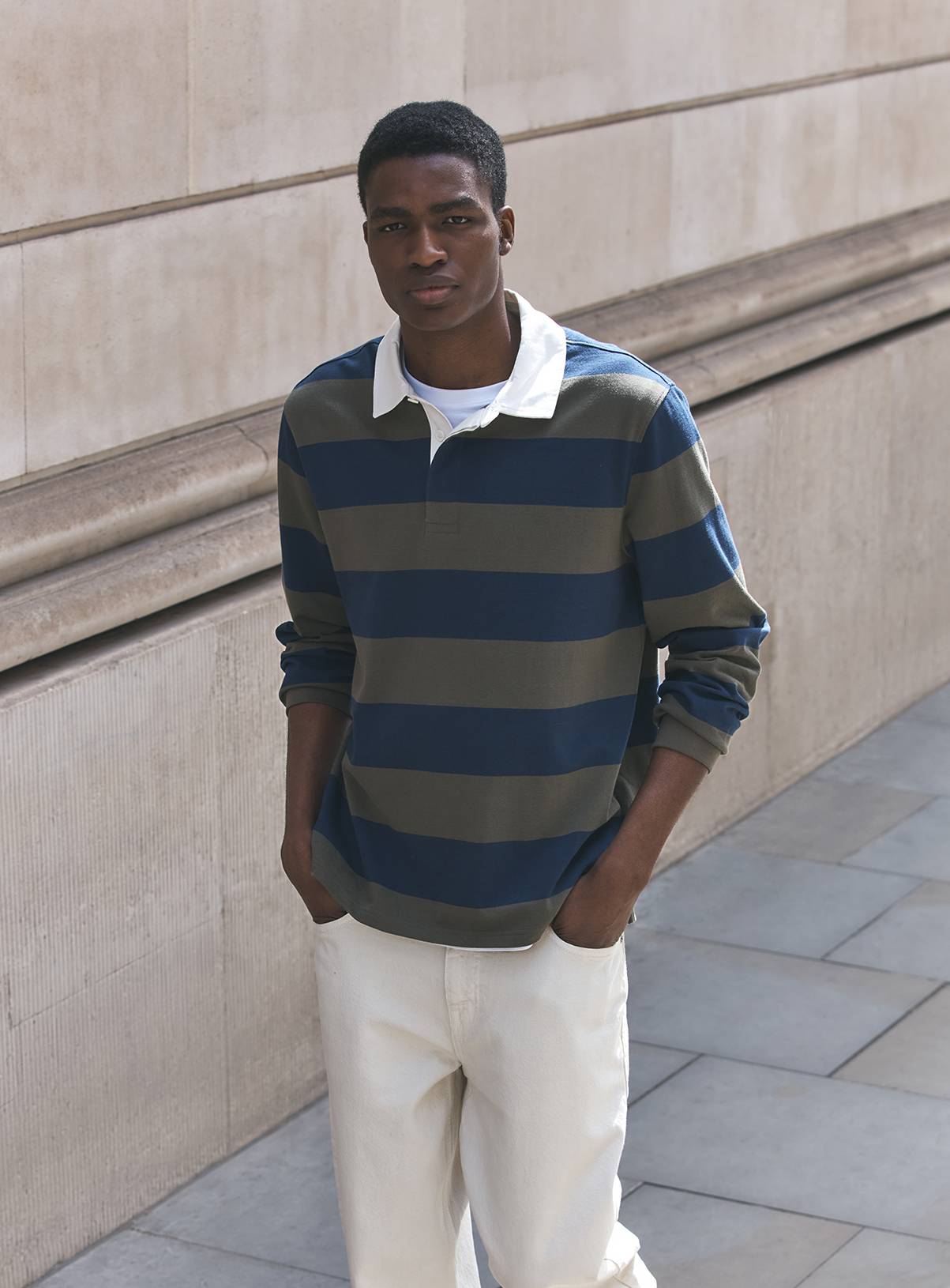 Green Stripe Print Long Sleeve Rugby Shirt XXXL - Image 1