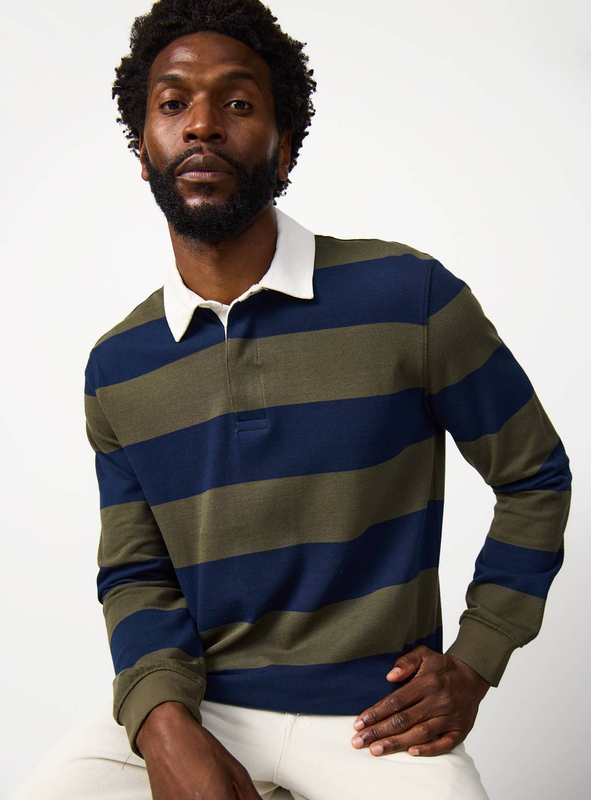 Green Stripe Print Long Sleeve Rugby Shirt XXXL - Image 2