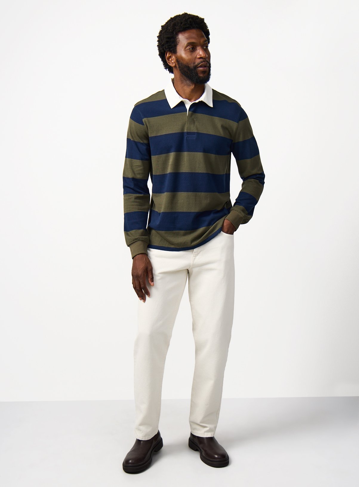 Green Stripe Print Long Sleeve Rugby Shirt XXXL - Image 3 thumbnail