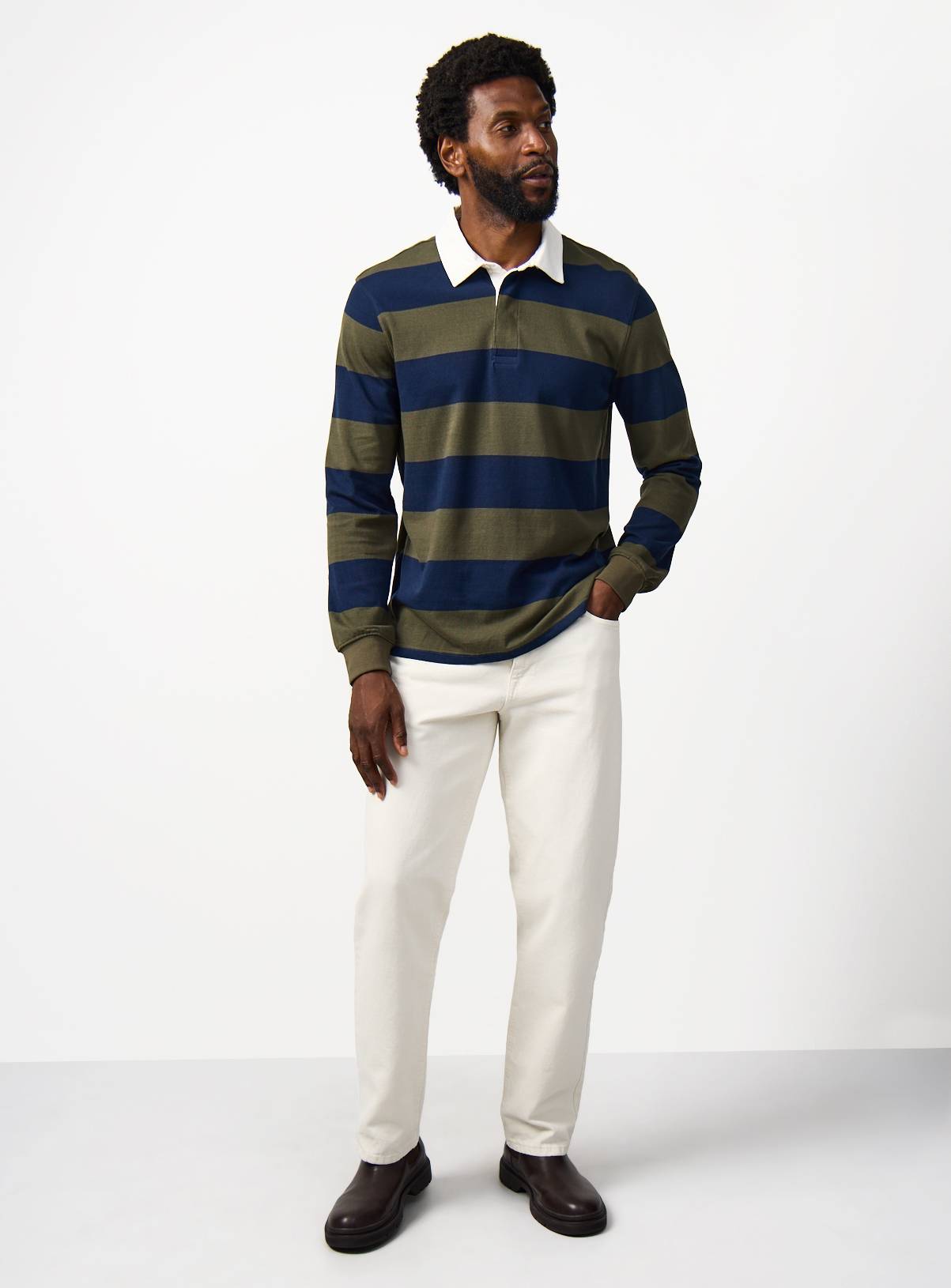 Green Stripe Print Long Sleeve Rugby Shirt XXXL - Image 3