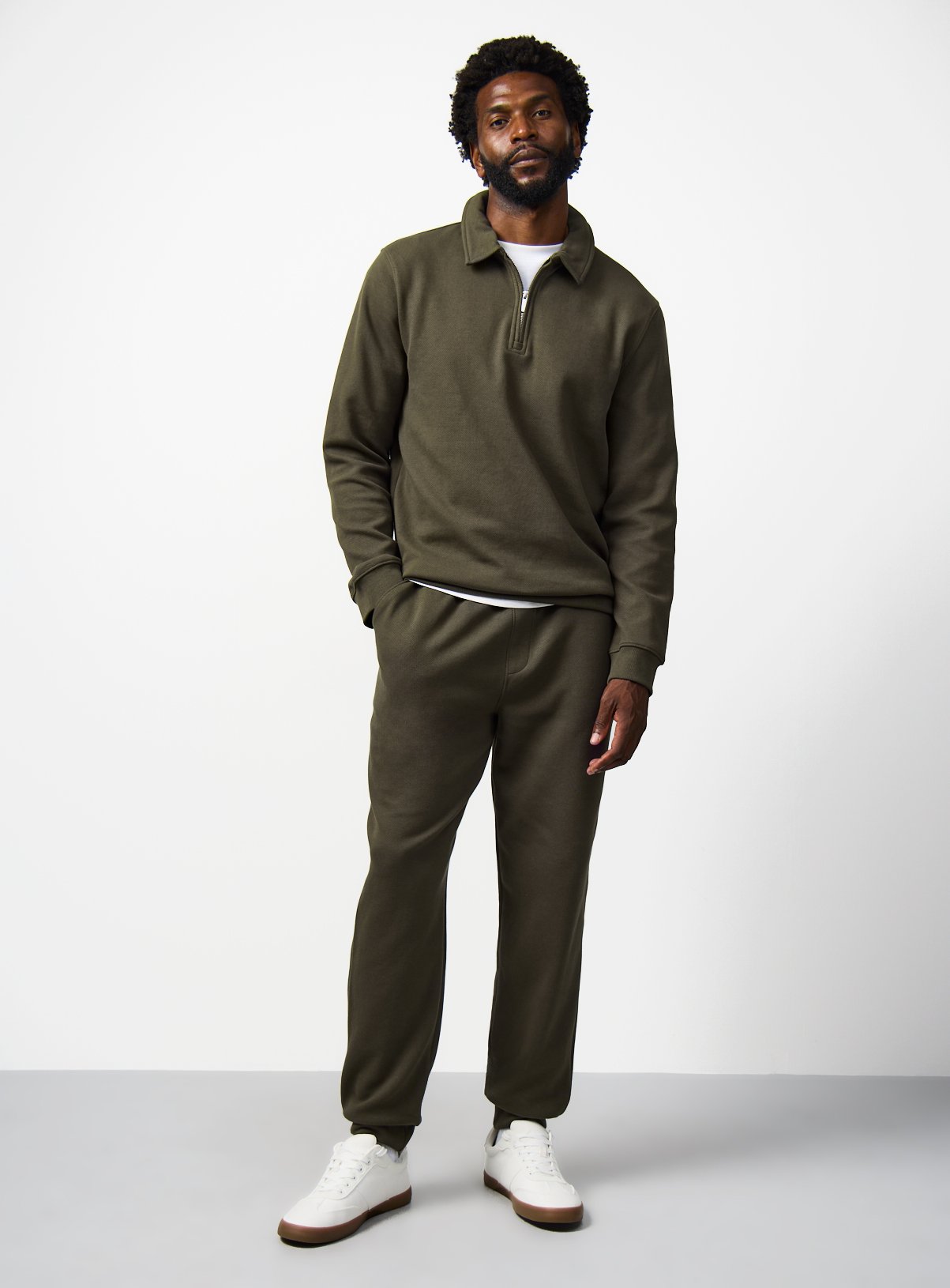 Khaki Twill Collared Half Zip Sweatshirt XXXL - Image 2 thumbnail