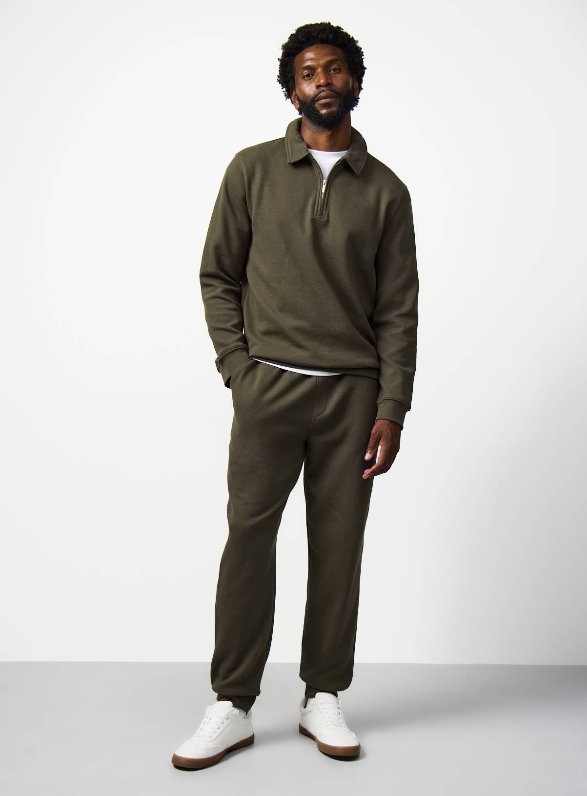 Khaki Twill Collared Half Zip Sweatshirt XXXL - Image 2