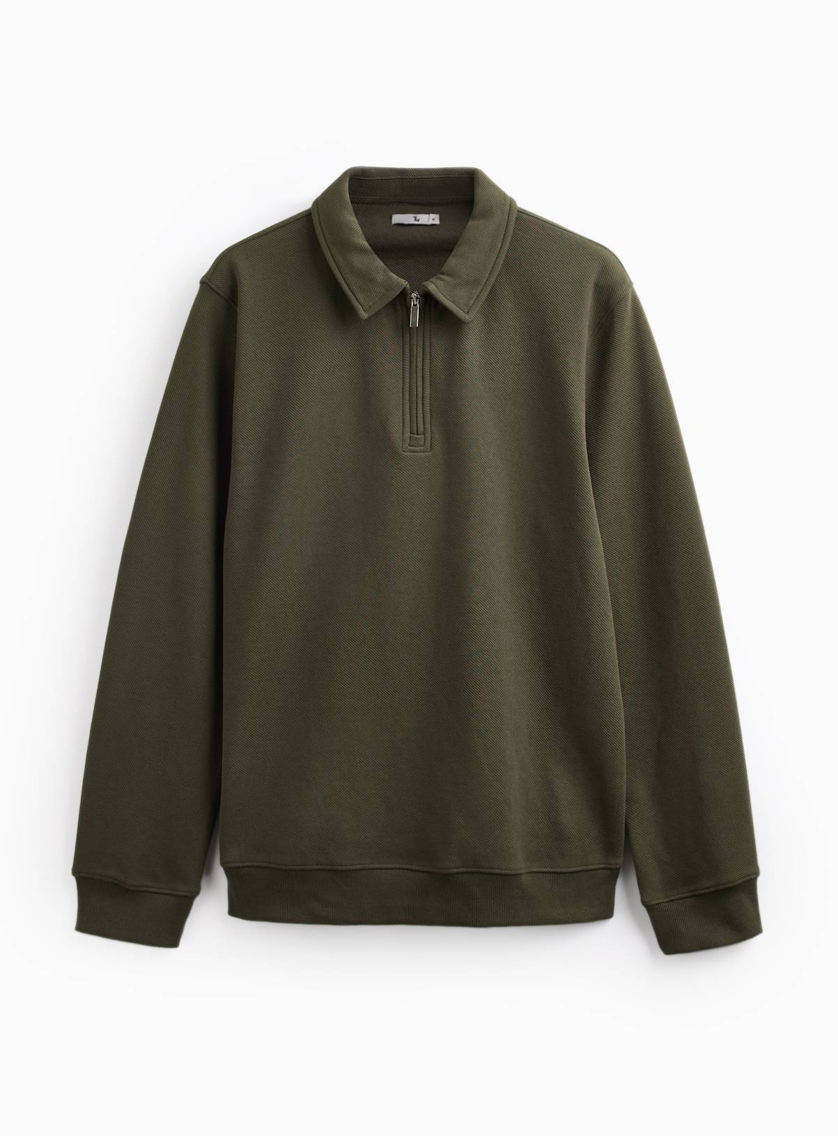 Khaki Twill Collared Half Zip Sweatshirt XXXL - Image 3