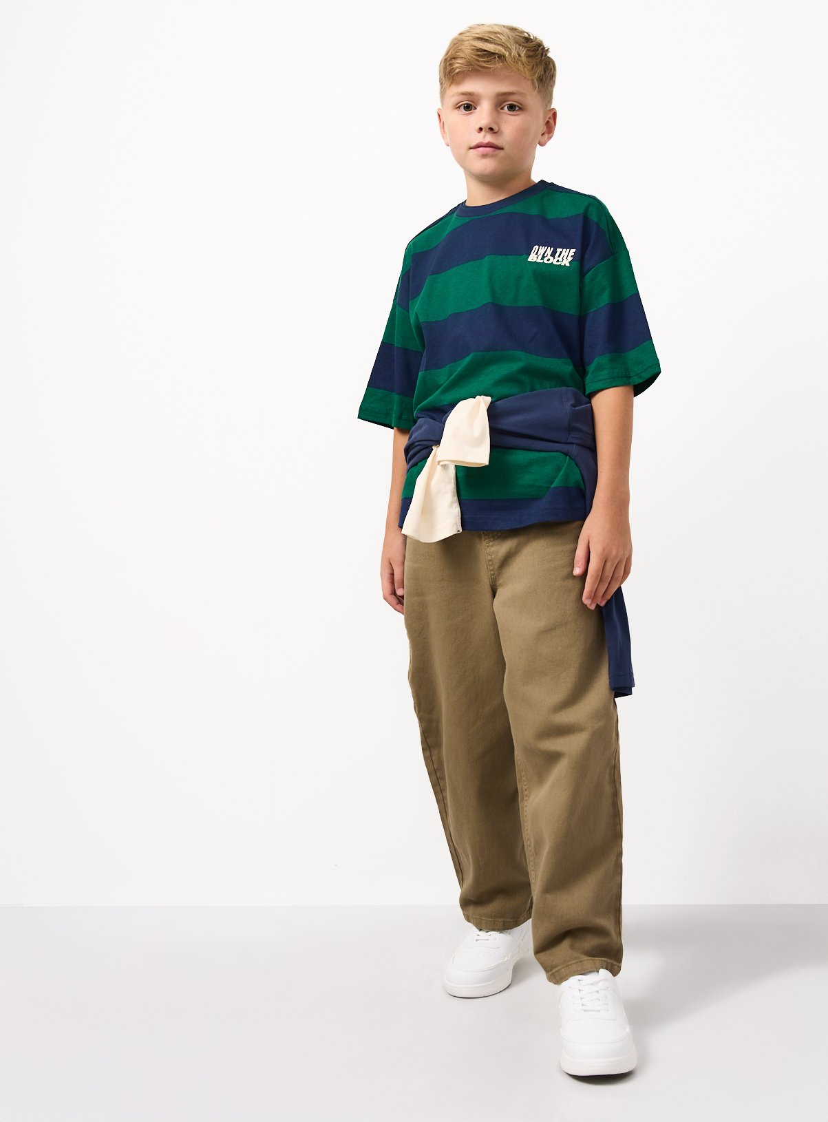 Navy & Green Own The Block Stripe T-Shirt 11 years - Image 2 thumbnail