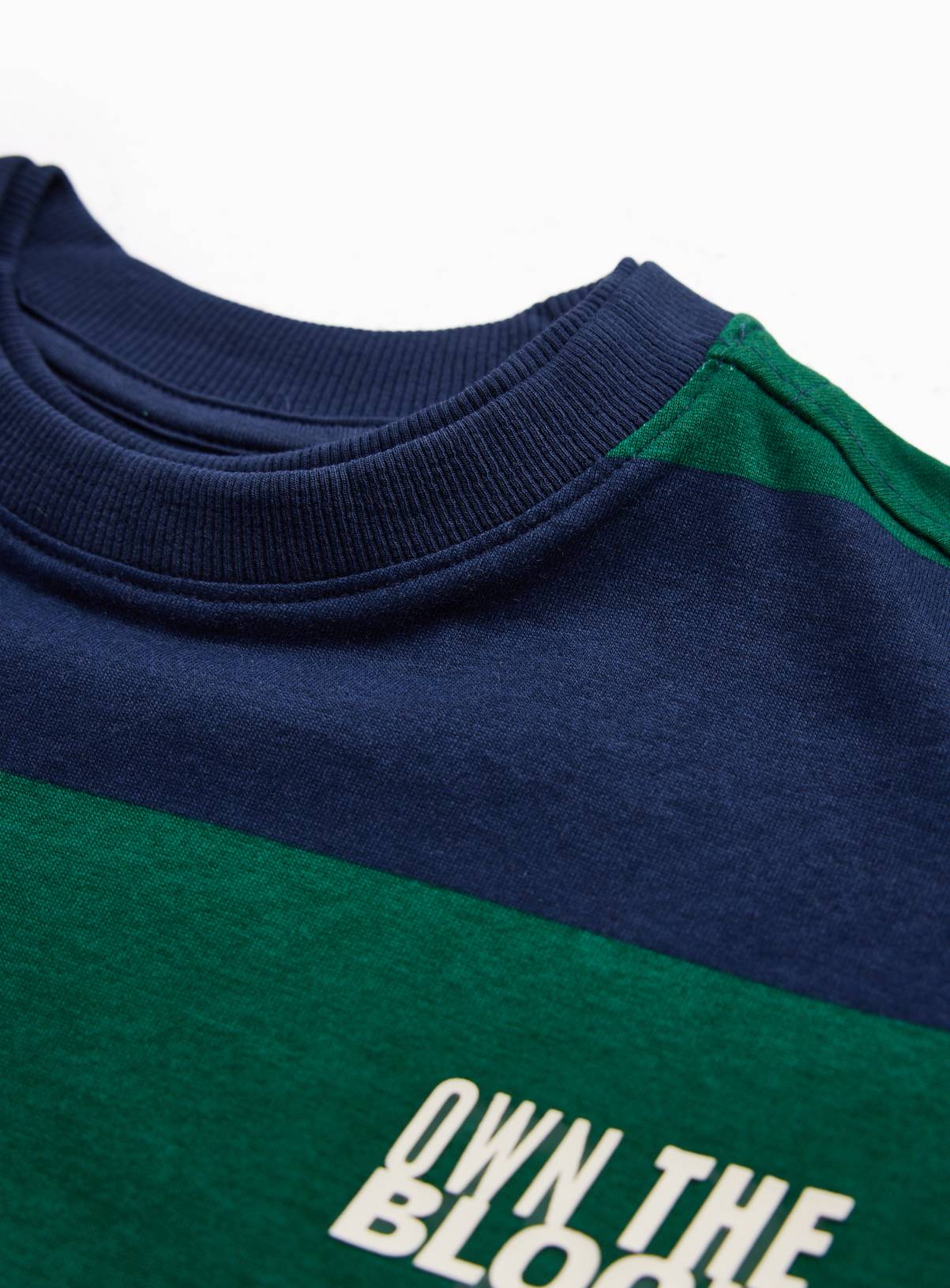 Navy & Green Own The Block Stripe T-Shirt 11 years - Image 4