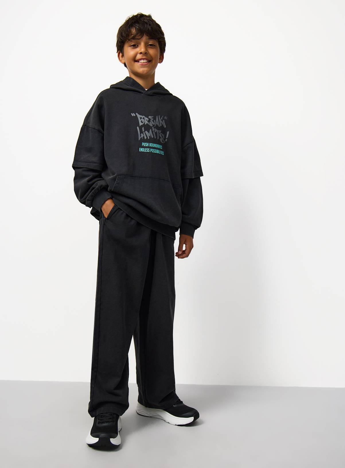 Charcoal Acid-Washed City Life Hoodie & Shorts Set 10 years - Image 1