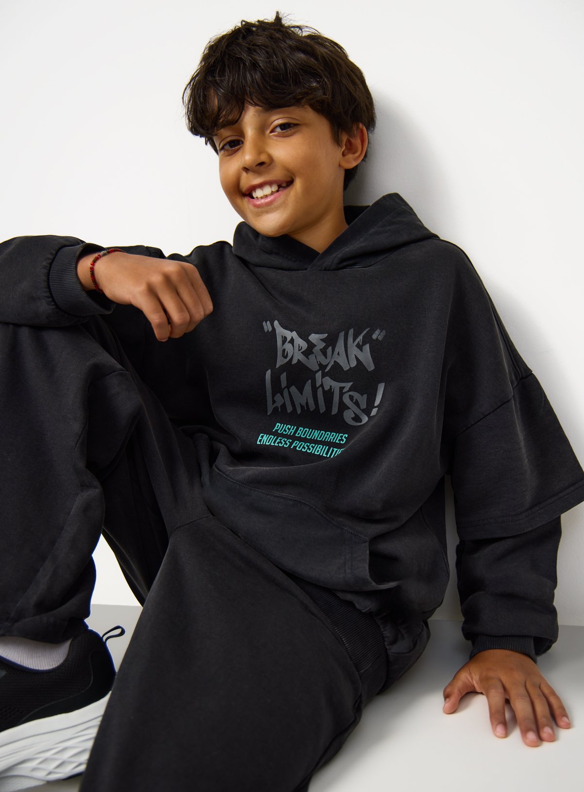 Charcoal Acid-Washed City Life Hoodie & Shorts Set 10 years - Image 2 thumbnail