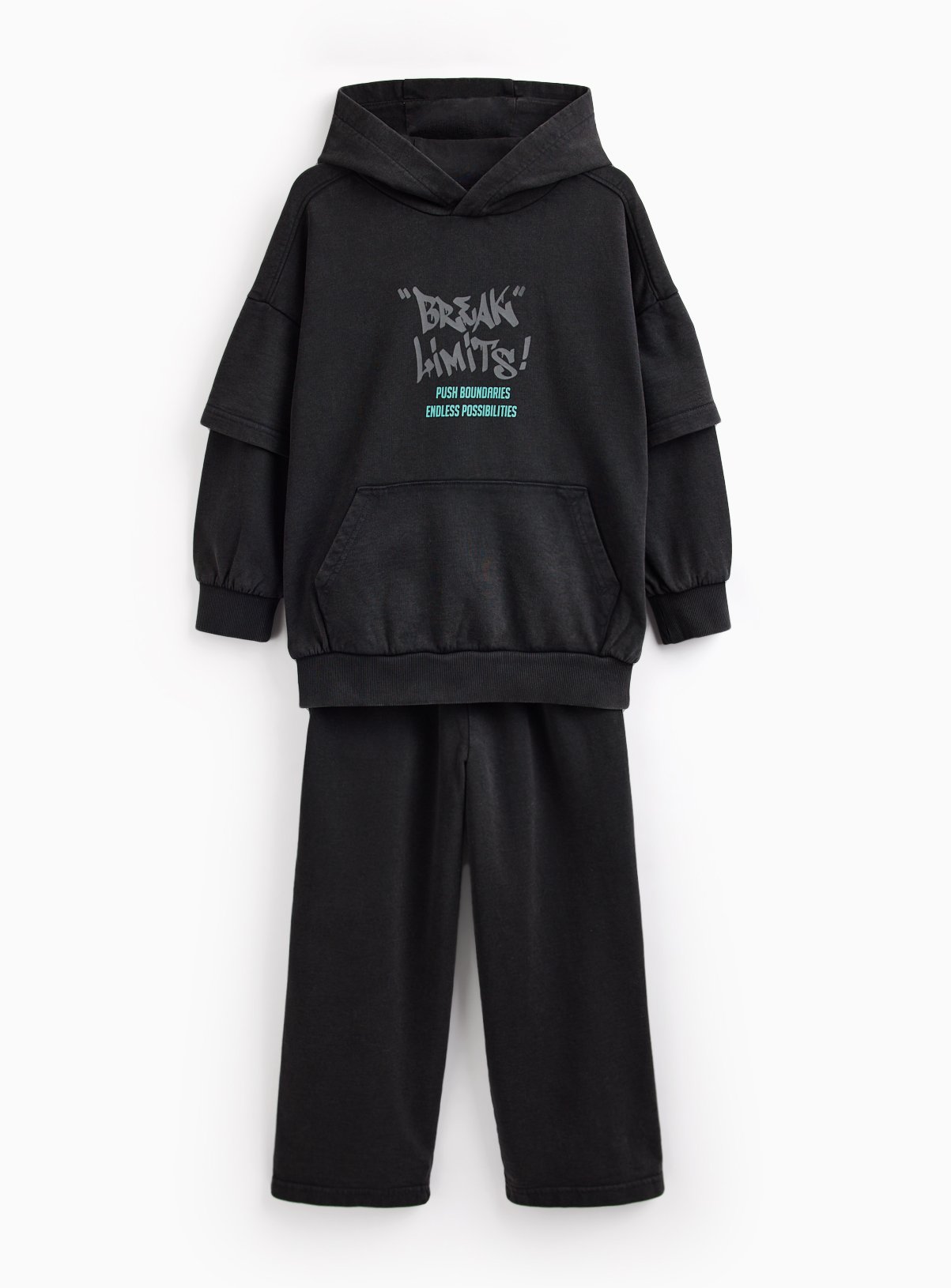 Charcoal Acid-Washed City Life Hoodie & Shorts Set 10 years - Image 3 thumbnail