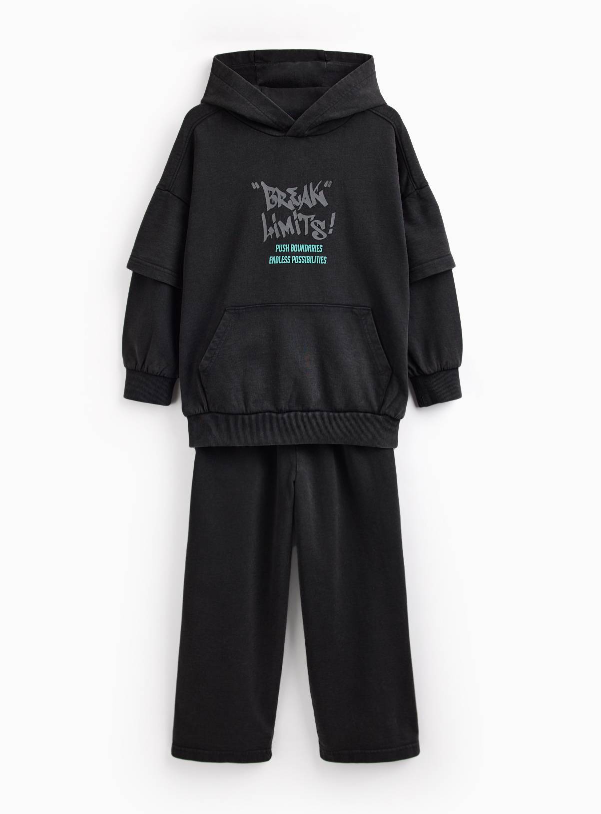 Charcoal Acid-Washed City Life Hoodie & Shorts Set 10 years - Image 3