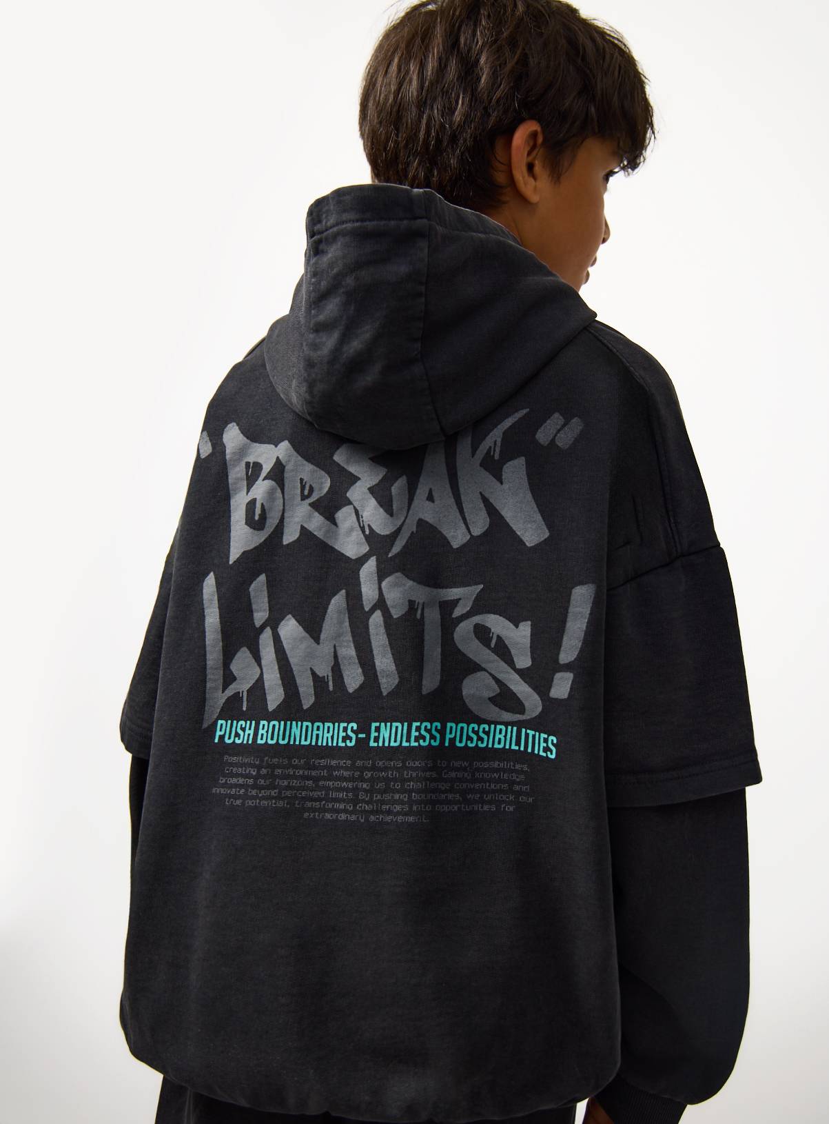 Charcoal Acid-Washed City Life Hoodie & Shorts Set 10 years - Image 5