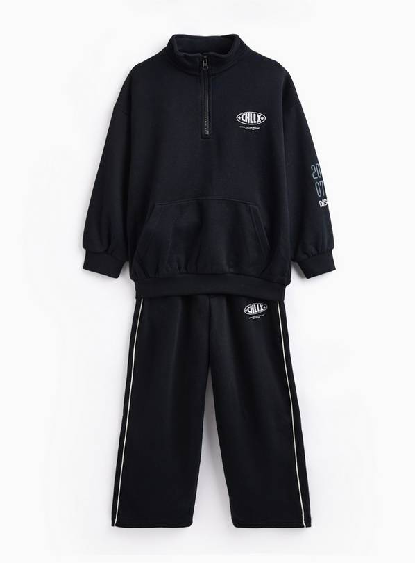 Black Chillax Graphic Sweatshirt & Joggers Set 9 years