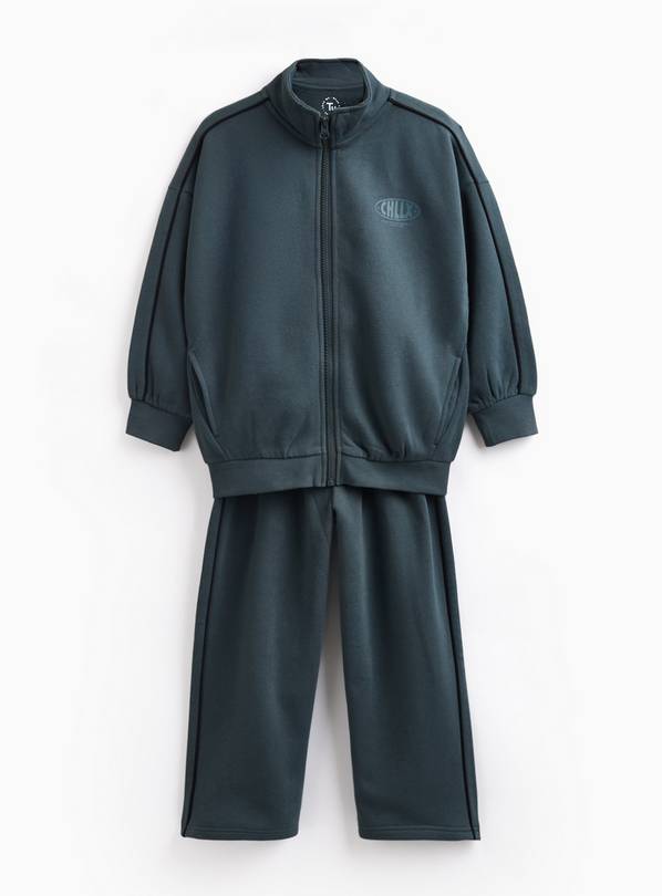 Teal Chillax Motif Funnel Neck Sweatshirt & Joggers Set 3 years