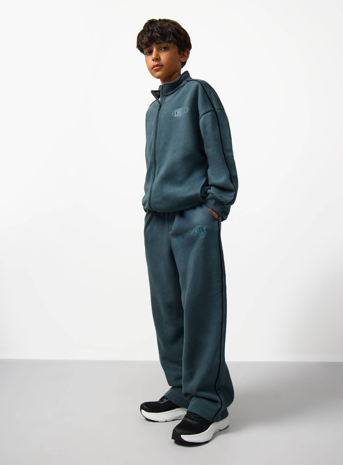 Teal Chillax Motif Funnel Neck Sweatshirt & Joggers Set 11 years - Image 1