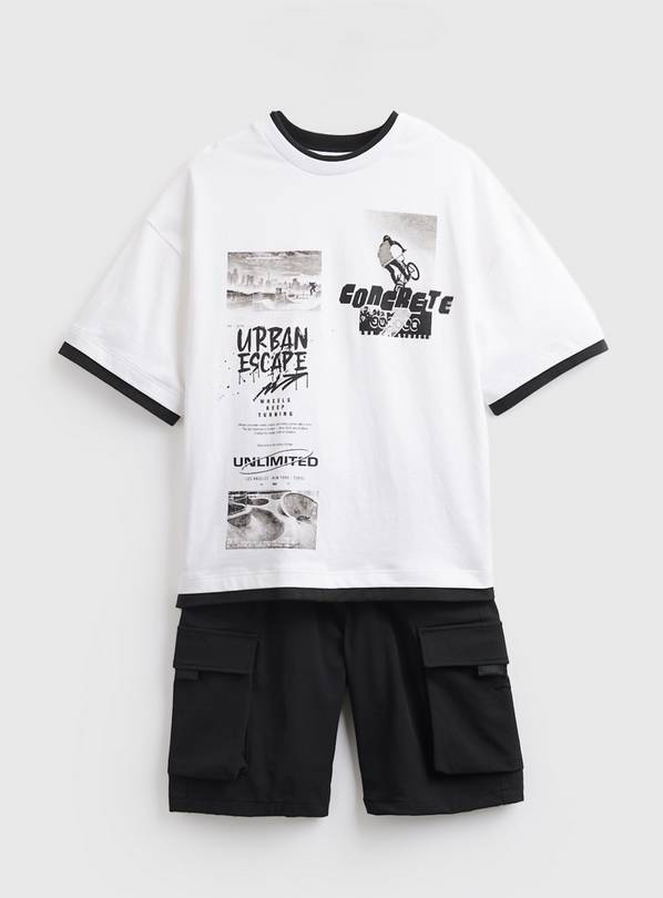 Black & White Skate Park Shorts & T-Shirt 2-Piece Set 9 years