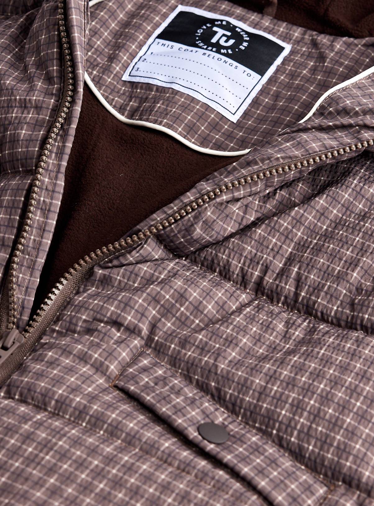 Brown Checked Puffer Jacket 6-7 years - Image 2