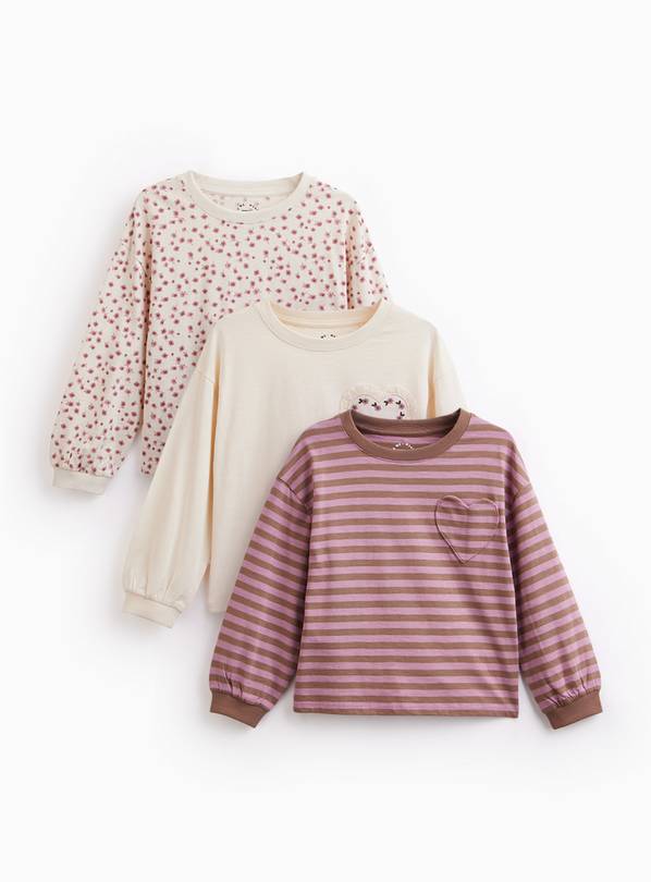 Cream Jersey Long-Sleeve Cuffed Tops 3-Pack 1-2 years