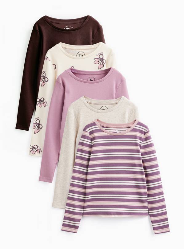 Pink Prints Ribbed Long Sleeve Tops 5 Pack 1-2 years