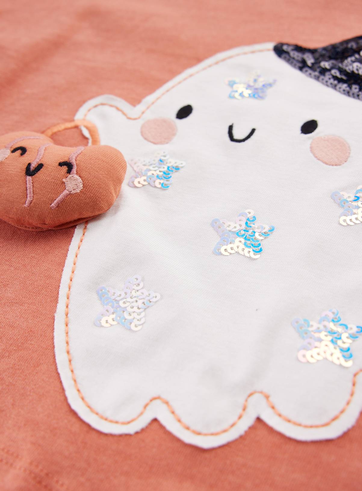 Orange Embroidered Ghost Halloween Long Sleeve T-Shirt 7-8 years - Image 2