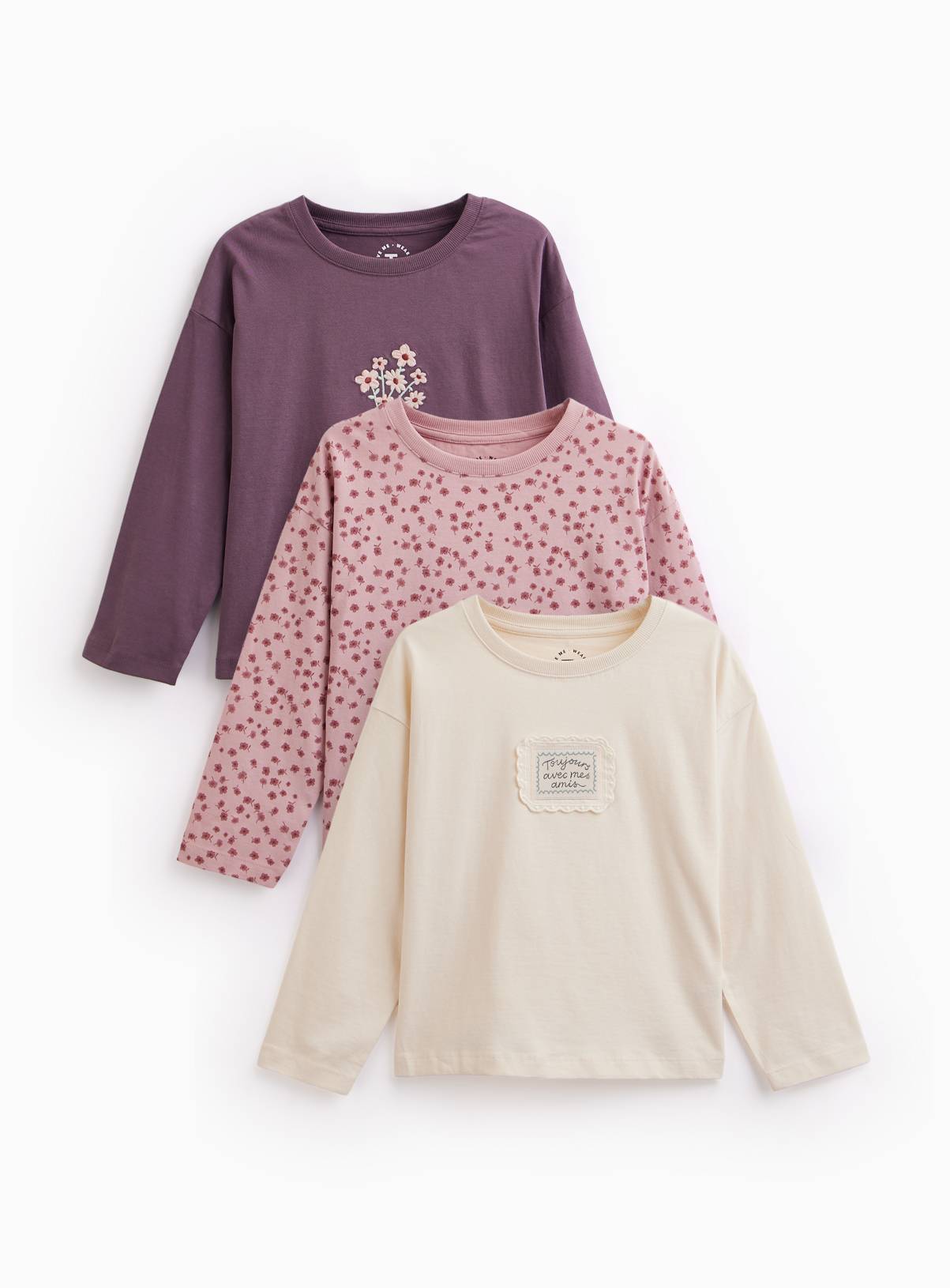 Jersey Relaxed Long-Sleeve Tops 3 Pack 7-8 years - Image 1