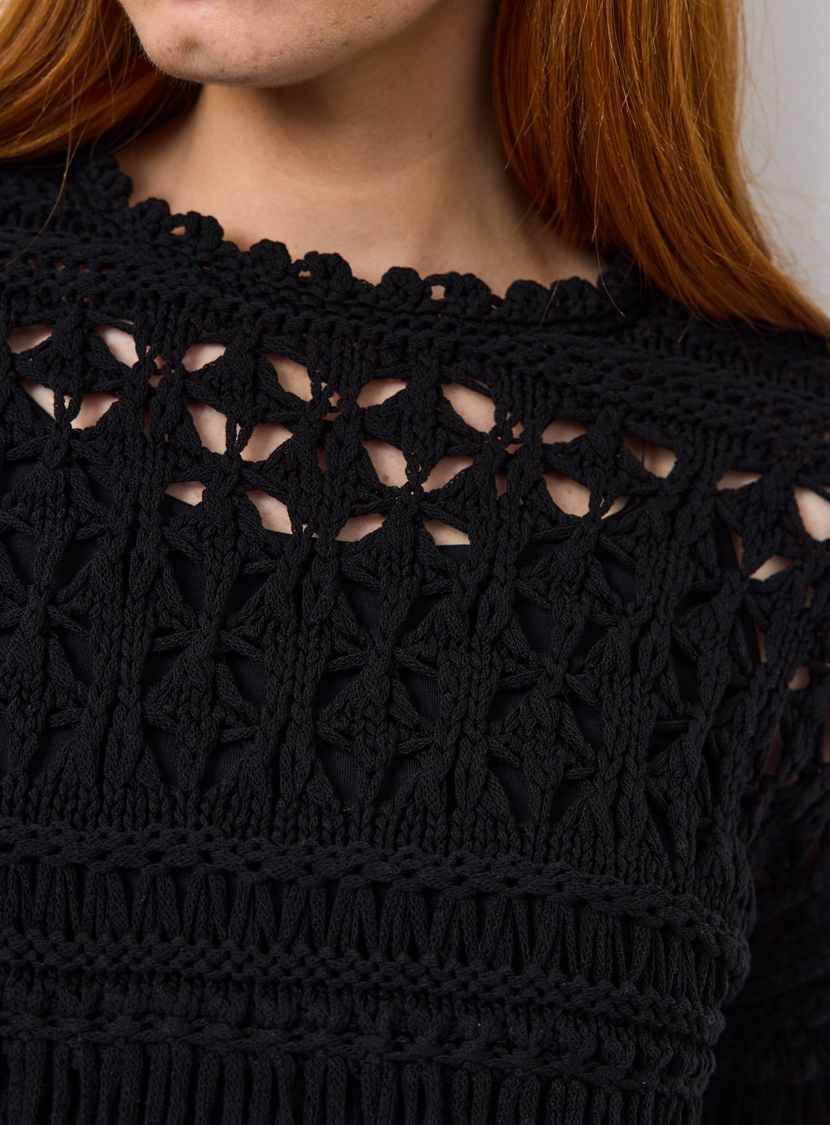 Black Fringed Open Stitch Cable Knit Jumper M - Image 3 thumbnail