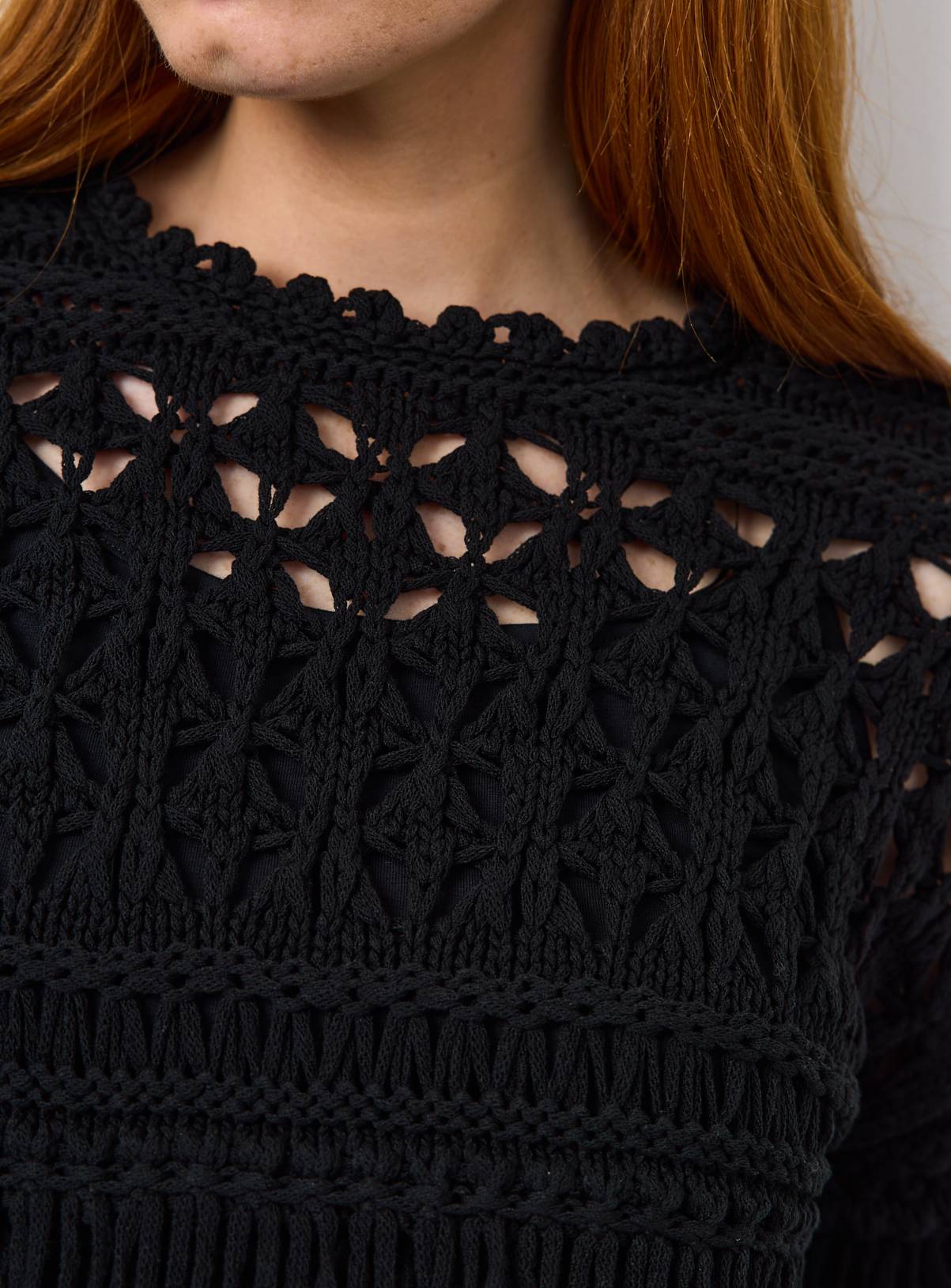 Black Fringed Open Stitch Cable Knit Jumper M - Image 3