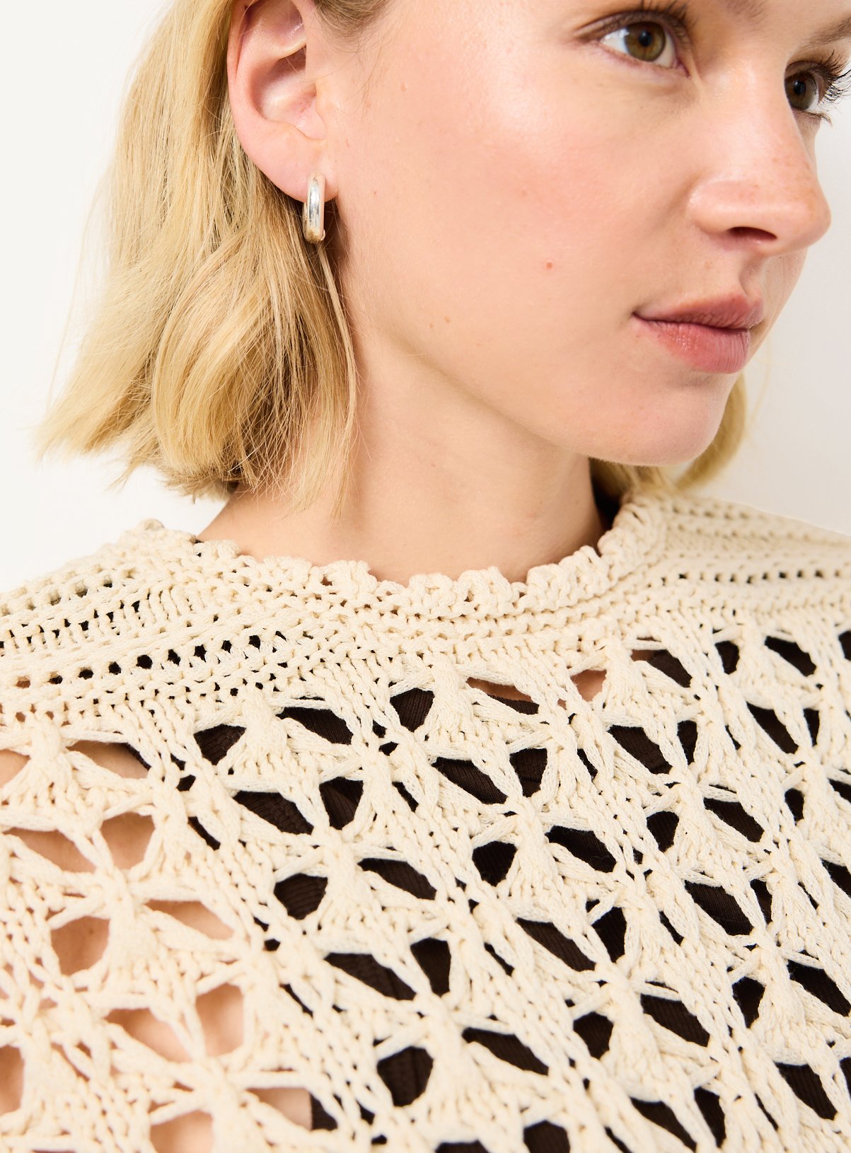 Neutral Fringed Open Stitch Cable Knit Jumper S - Image 3 thumbnail