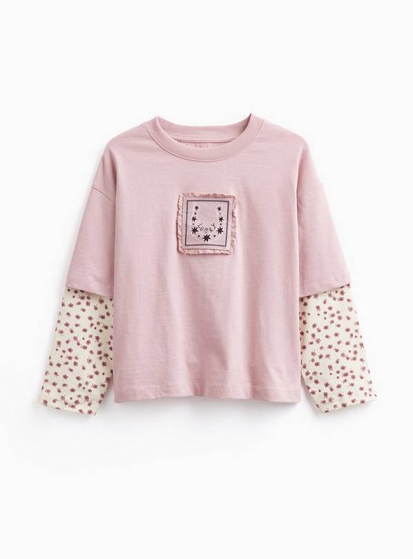Pink Floral Mock Sleeve T-Shirt 3-4 years