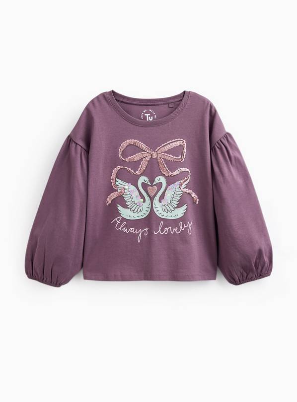 Purple Sequin Swan Long Sleeve Top 3-4 years