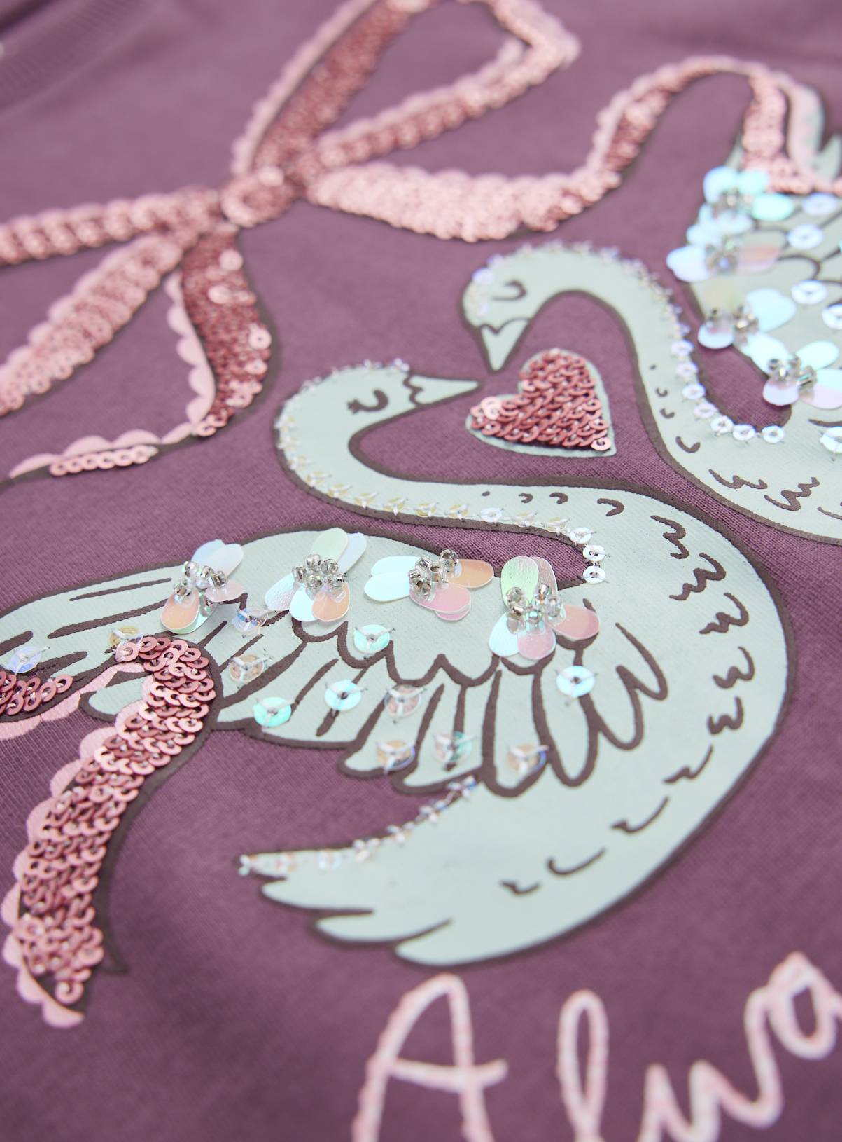 Purple Sequin Swan Long Sleeve Top 7-8 years - Image 2