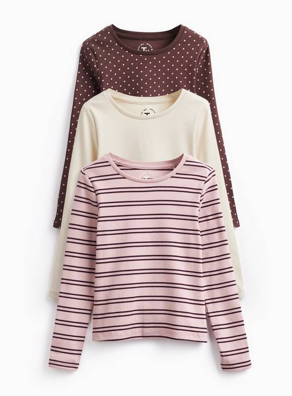 Pink & Brown Ribbed Long Sleeve Tops 3 Pack  3-4 years