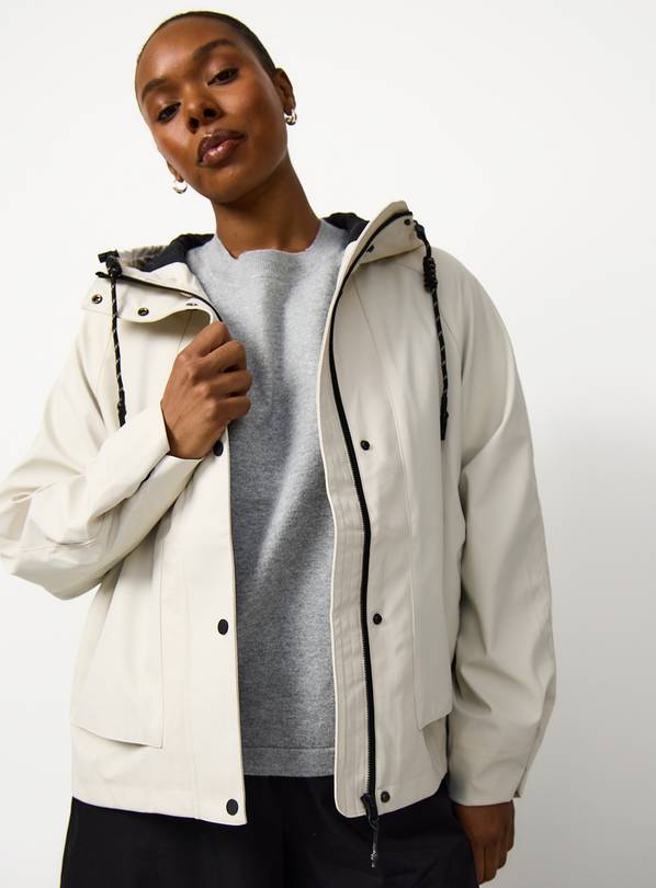 Cream Rubber Hooded Raincoat XS