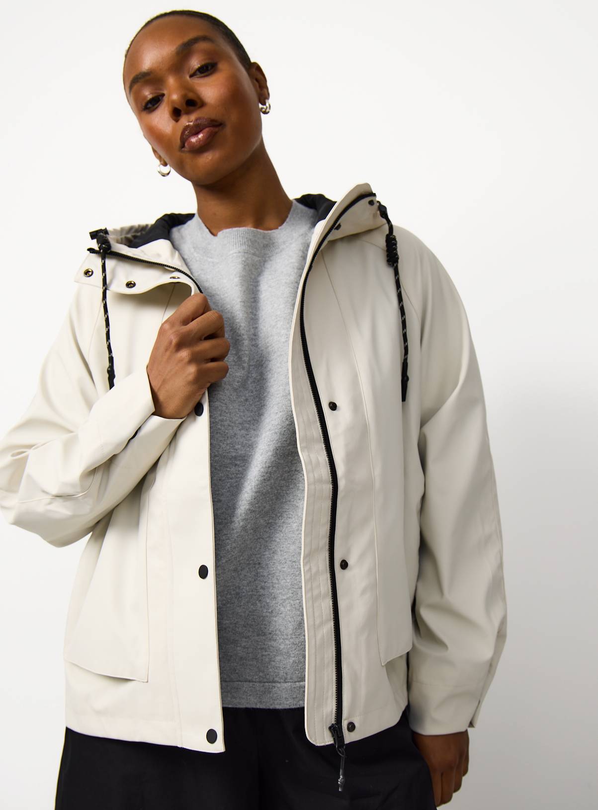 Cream Rubberised Hooded Raincoat XS - Image 1