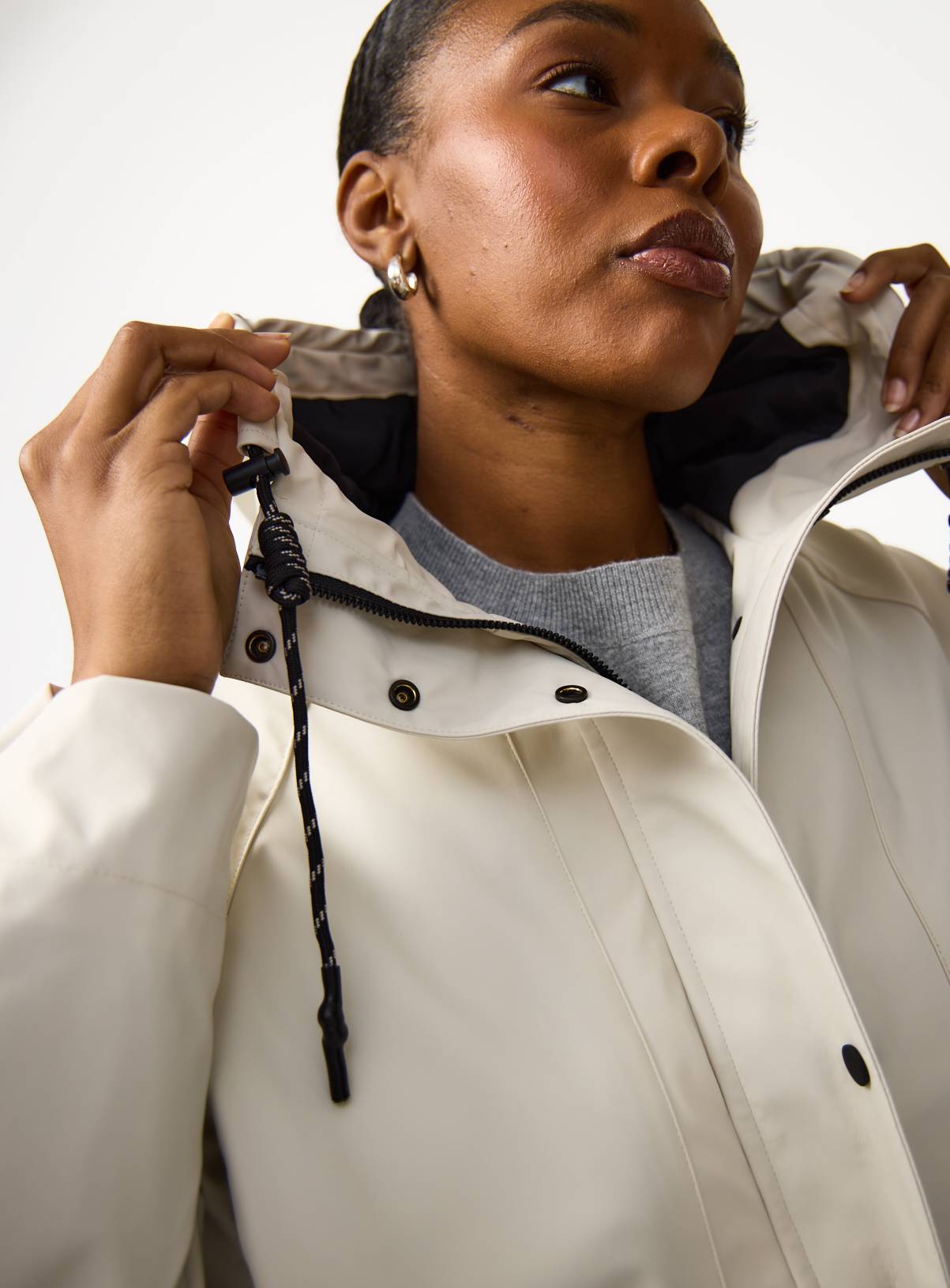 Cream Rubberised Hooded Raincoat XS - Image 3