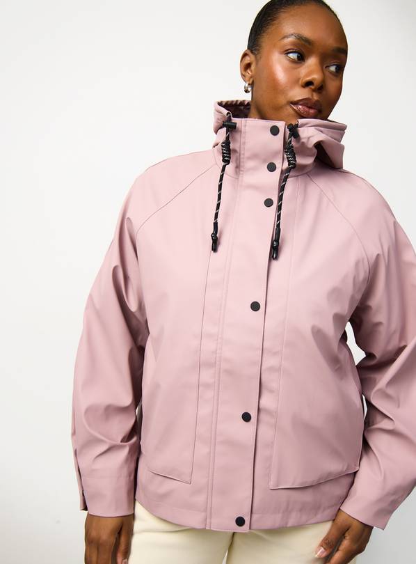 Pink Rubber Hooded Raincoat L