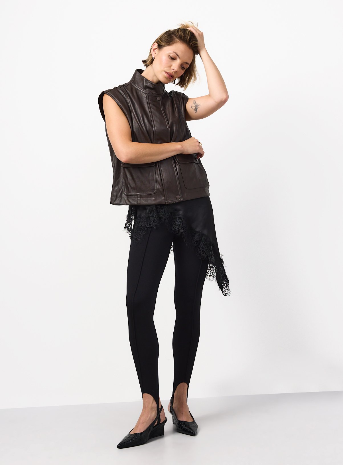 Brown PU Biker Gilet XS - Image 2 thumbnail