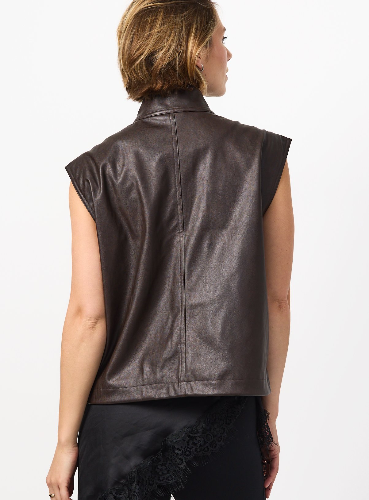 Brown PU Biker Gilet XS - Image 4 thumbnail