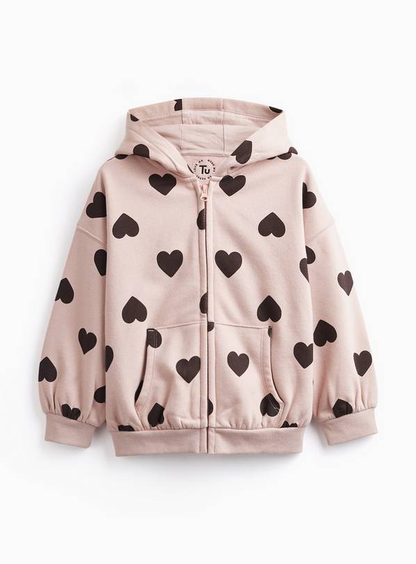 Pink & Black Heart Pattern Zip Up Hoodie 5-6 years