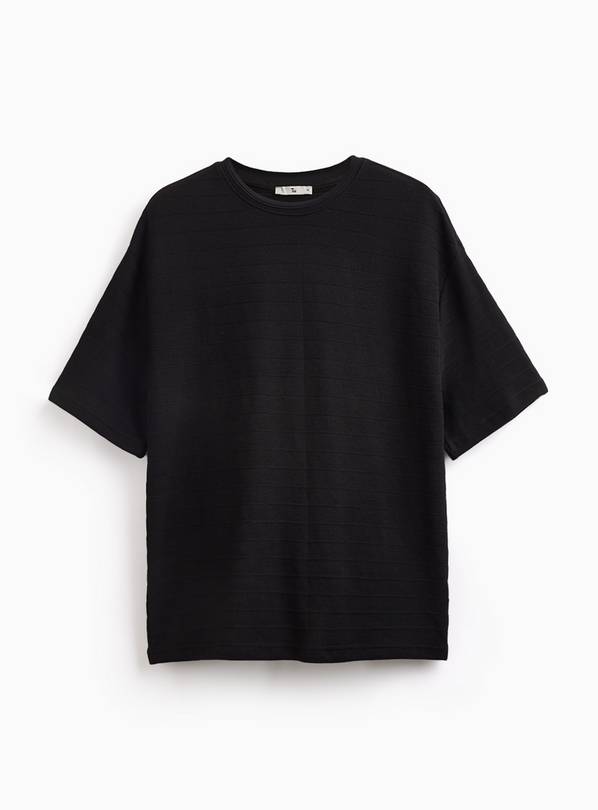 Black Textured Relaxed Fit T-Shirt XL