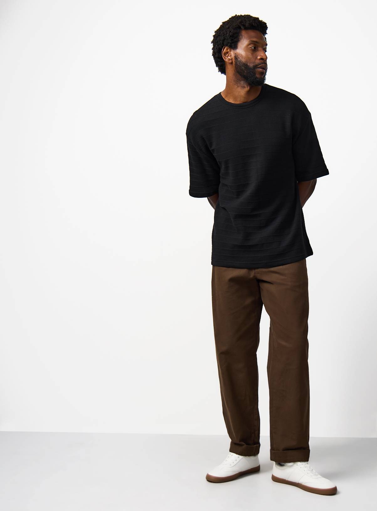 Black Textured Relaxed Fit T-Shirt XXXL - Image 2