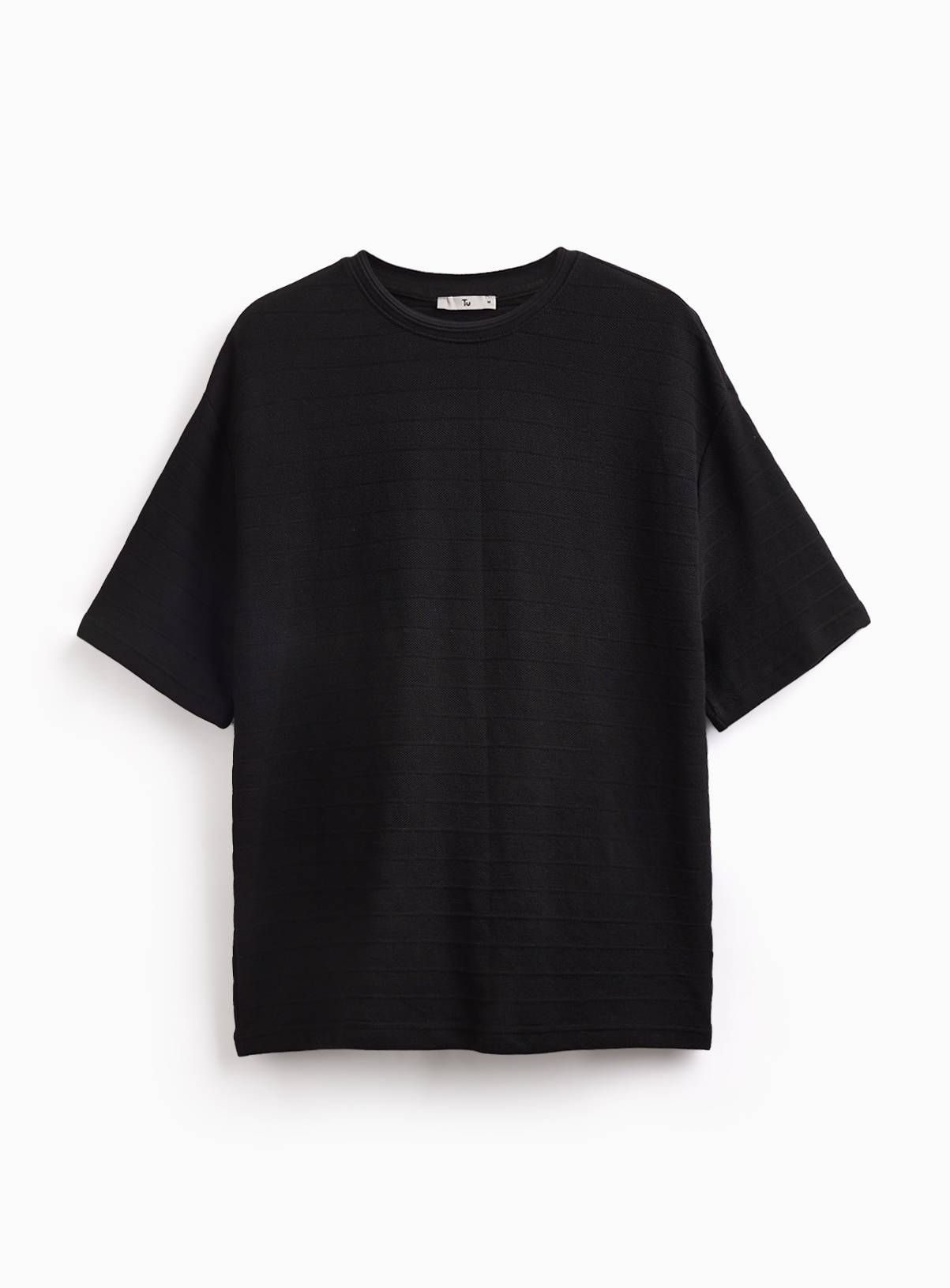Black Textured Relaxed Fit T-Shirt XXXL - Image 3