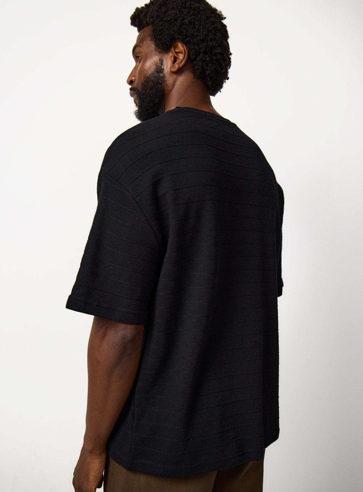Black Textured Relaxed Fit T-Shirt XXXL - Image 5 thumbnail
