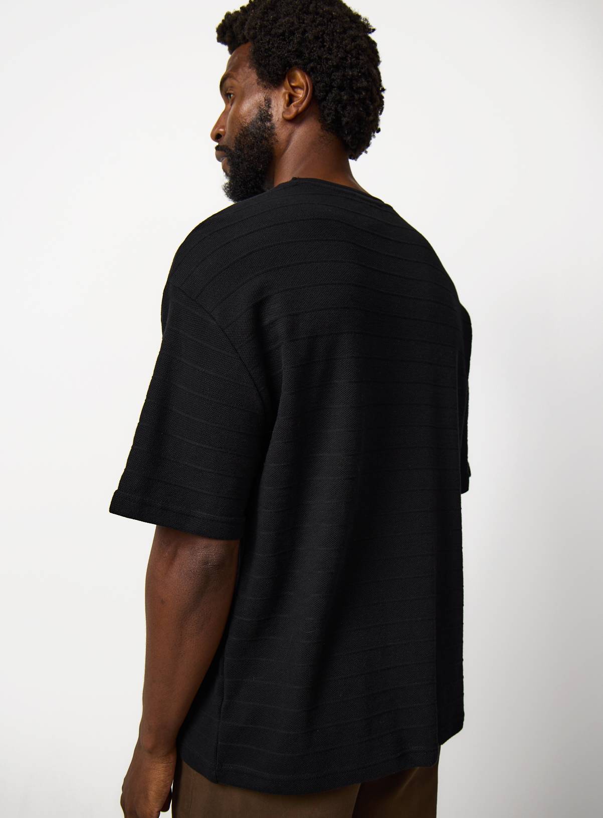 Black Textured Relaxed Fit T-Shirt XXXL - Image 5