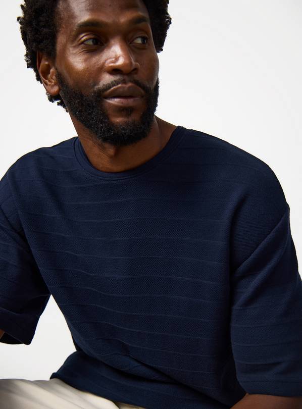 Navy Textured Relaxed Fit T-Shirt M