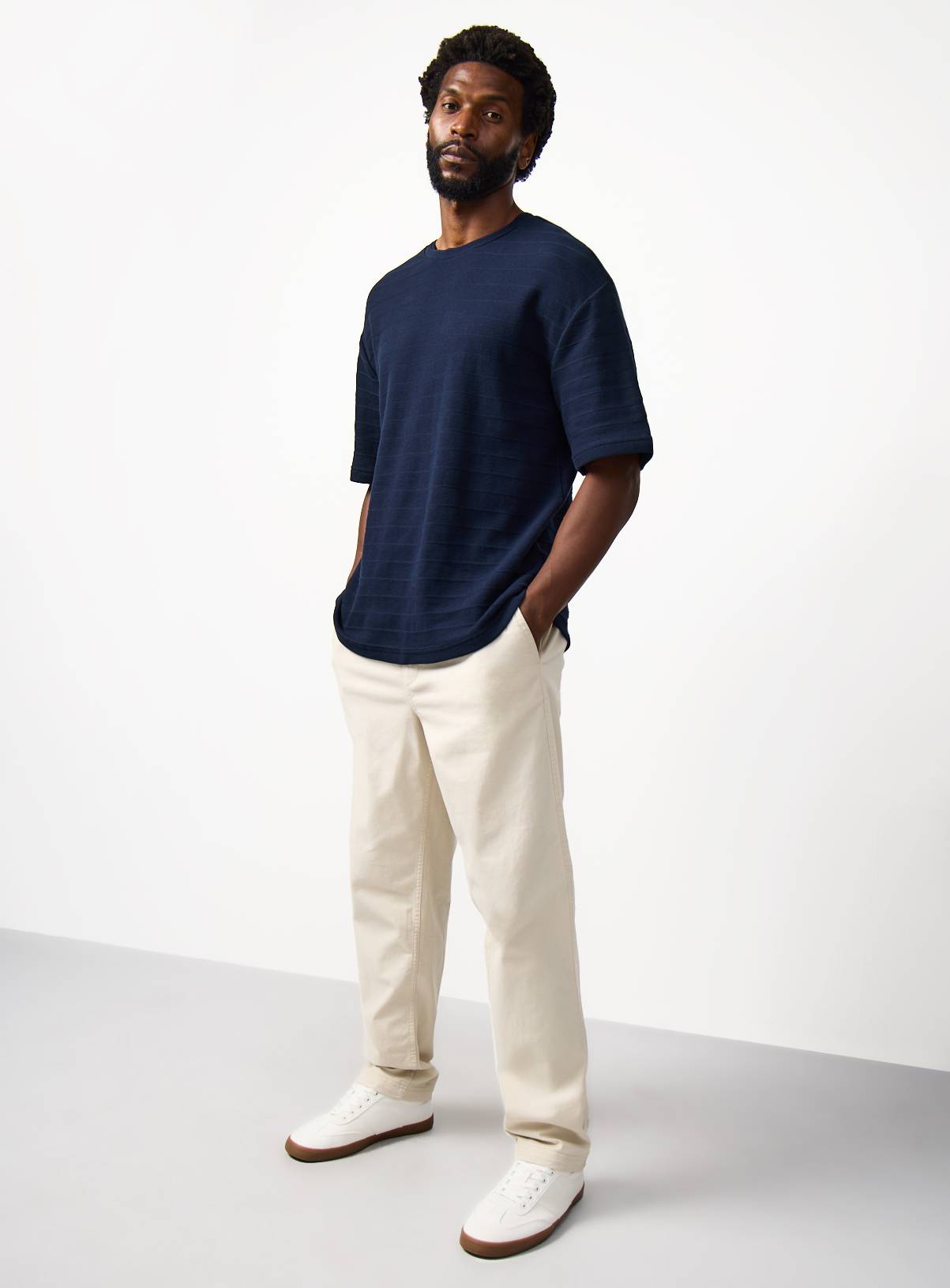 Navy Textured Relaxed Fit T-Shirt XXXL - Image 2